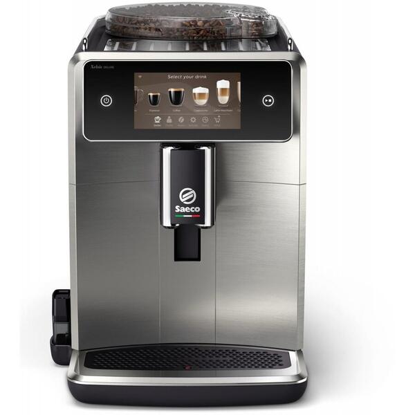 Espressor automat Philips Saeco SM8785/00, 22 tipuri de cafea, 8 profiluri, Ecran color 5.4 inch, Conexiune WI-FI, Tehnologie CoffeMaestro, Argintiu/Negru