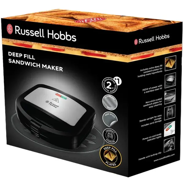 Sandwich maker Russell Hobbs Deep Fill Cook@Home 24530-56, 700 W, Placi extra-adanci, Inox/Negru