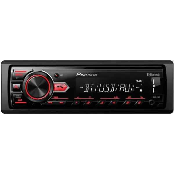 Player auto Pioneer MVH-29BT, 1DIN, Bluetooth, 4x50W, USB, Taste Rosu, Display Alb
