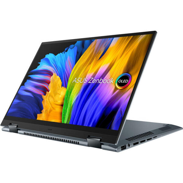Laptop Asus Zenbook 14 Flip OLED UP5401EA, 14 inch, 2 in 1 Convertibil, 2.8K 90Hz Touch, Procesor Intel Core i5-1135G7, 8GB DDR4X, 512GB SSD, Intel Iris Xe, Win 11 Pro, Pine Grey