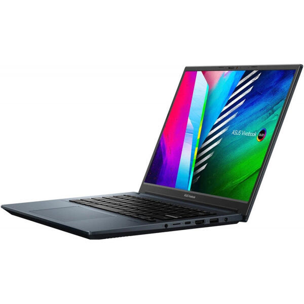 Laptop Asus Vivobook Pro 14 OLED M3401QC, 14 inch, 2.8K 90Hz, Procesor AMD Ryzen 7 5800H, 16GB DDR4, 1TB SSD, GeForce RTX 3050 4GB, No OS, Quiet Blue