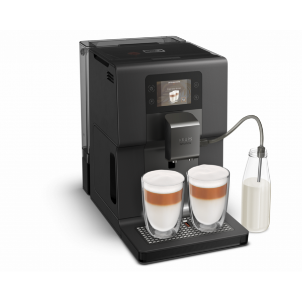Espressor automat Krups Automat Intuition Preference+ EA875U10, Indicatori luminosi, Tehnologie Smart Slide, Ecran tactil color, Recipient lapte 600 ml, Negru