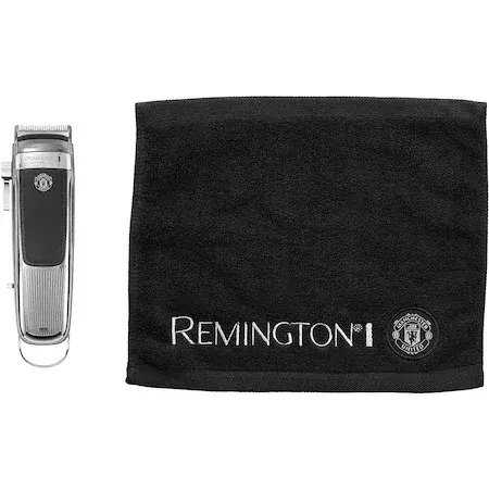 Aparat de tuns Remington Heritage Manchester United Edition HC9105, Acumulator/Retea, 60 min, 300 mm/s, Argintiu/Negru