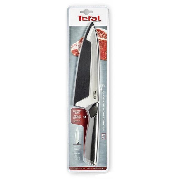 Cutit Chef Tefal Comfort Touch cu protectie, Inox, 20 cm, Negru, 3168430241442