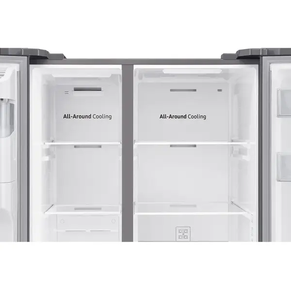 Side by side Samsung RS64R5302M9/EO, 635 l, Full No Frost, All around cooling, Tehnologie Space Max, Non-Plumbing, Dozator apa, Clasa F, H 178 cm, Argintiu