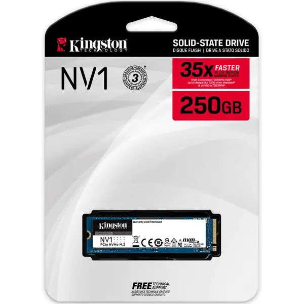SSD Kingston SNVS, M2-2280, 250GB, PCI Express 3.0 x4 NVMe, R/W speed: 2100MBs/1100MBs