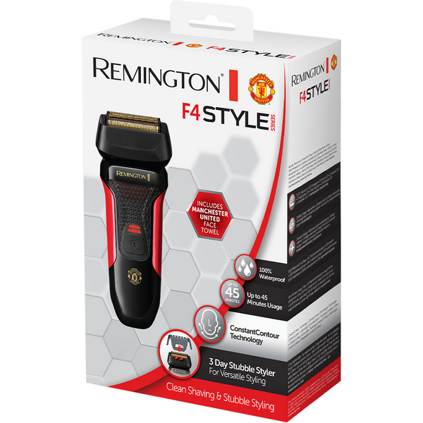 Aparat de ras Remington Style Series F4 Manchester United Edition F4005, ConstantContour, ControlCut, 100% rezistent la apa, Negru/Rosu