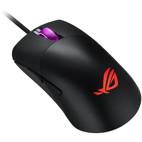 Mouse Asus gaming ROG Keris, switch-uri ROG push-fit, 16000 dpi, 5 butoane, butoane stânga/dreapta din polimer PBT, structura interna tip fagure, iluminare RGB Aura Sync, Negru