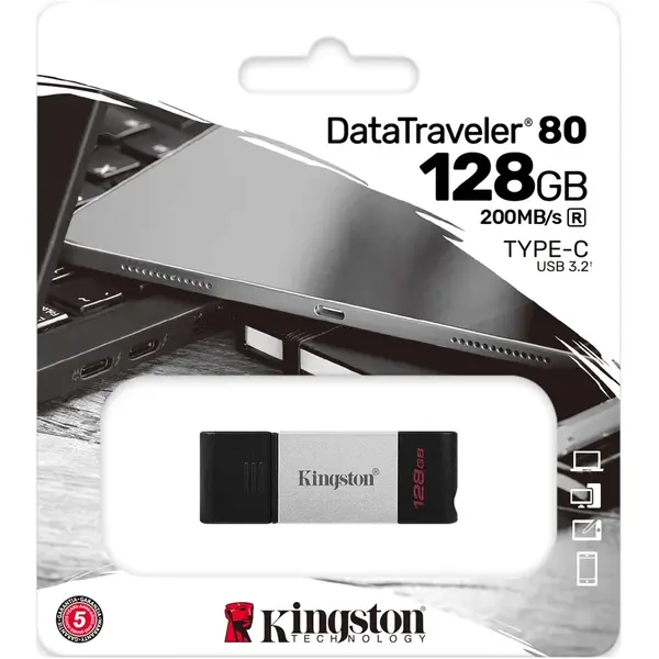 Memory stick Kingston DT80/128GB, DataTraveler 80, 128GB, USB-C 3.2 Gen 1