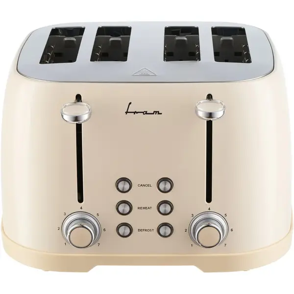 Toaster FRAM FTP-800CR, 1600W, 4 felii, 6 nivele de rumenire, tavita detasabila pentru firimituri, Crem