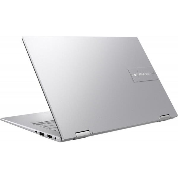 Laptop Asus TP1401KA-EC022W, 14'' VivoBook Go Flip 14 TP1401KA, FHD Touch, Procesor Intel Pentium Silver N6000 (4M Cache, up to 3.30 GHz), 8GB DDR4, 256GB SSD, GMA UHD, Win 11 Home S, Cool Silver