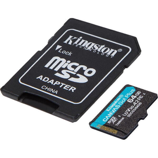 Memory stick Kingston SDCG3/64GB, Micro SDXC Canvas GO Plus, 64GB, Clasa 10, UHS-I + Adaptor