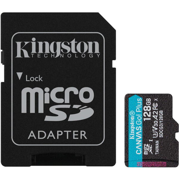 Memory stick Kingston SDCG3/128GB, Micro SDXC Canvas GO Plus, 128GB, Clasa 10, UHS-I + Adaptor