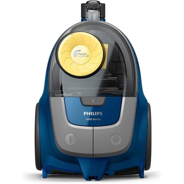 Aspirator Philips fara sac Seria 2000 XB2125/09, tehnologie PowerCyclone 4, 850w, filtru de aer Super Clean, perie multifunctionala, design compact si usor, 9m lungime, Albastru