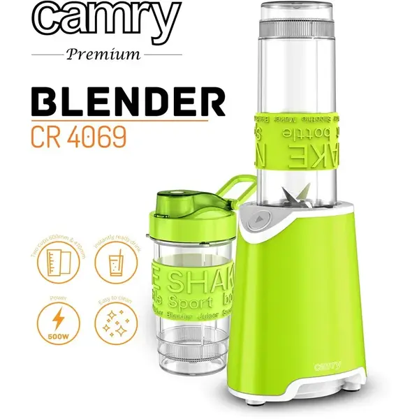 Mini Blender Smoothie CR 4069, 500 W, 1 viteza, 2 recipiente ,0.6 l,0,47I ,verde