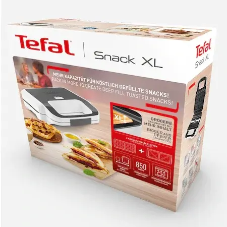 Sandwich maker Tefal Snack XL SW701110, 850W, 2 seturi de placi detasabile, Alb/Gri