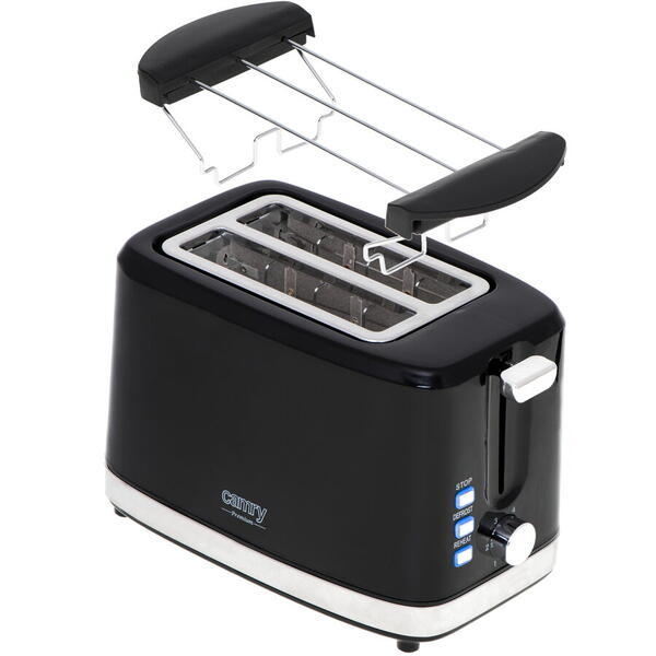 Toaster Camry CR 3218, 6 setari prajire, oprire automata, functie reincalzire si decongelare, tava de colectare, usor de folosit, negru