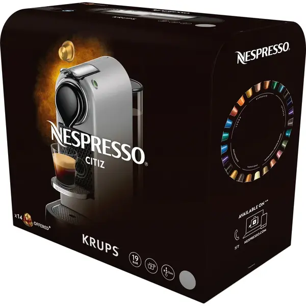 Espressor manual Krups Nespresso CitiZ, 19 bari, 1260W, 1L, Argintiu