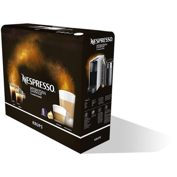 Espressor manual Krups Nespresso Essenza Mini + Aeroccino XN111110, 1450 W, 19 bar, 0.6 L, Alb