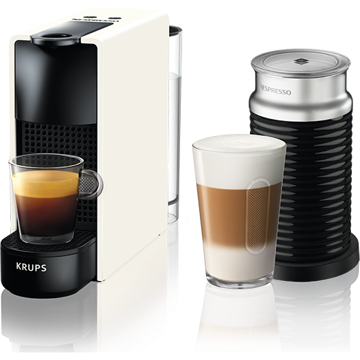 Espressor manual Krups Nespresso Essenza Mini + Aeroccino XN111110, 1450 W, 19 bar, 0.6 L, Alb