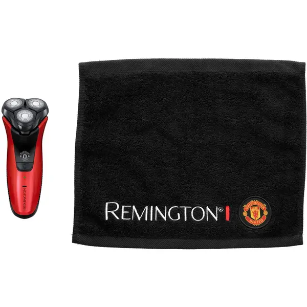 Aparat de ras Remington PR1355 Power Series Aqua Manchester United Edition, Lame otel inoxidabil, 3 capete pivotante, Wet &amp; Dry, Cap ComfortPivot, ComfortTrim, Indicator LED, Rosu/Negru