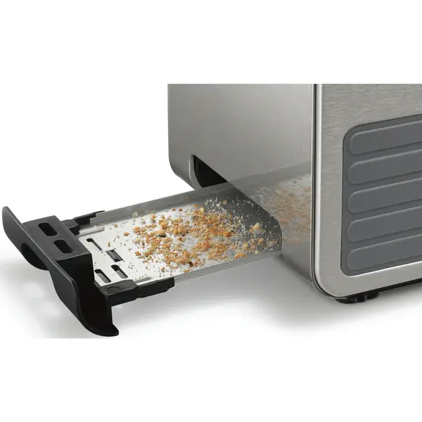 Toaster Prajitor paine Bosch compact Graphite, Functie dezghetare, Sertar firimituri, Gratar inegrat pentru chifle, Functie reincalzire, Numar fante 2
