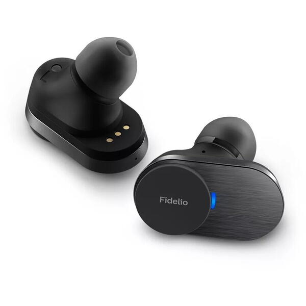 Casti Philips audio true wireless Fidelio T1BK/00, In-Ear, Bluetooth v5.2, ANC Pro+, microfoane incorporate, IPX4, toc de incarcare, incarcare rapida, redare 9 ore, aplicatie mobila, negru