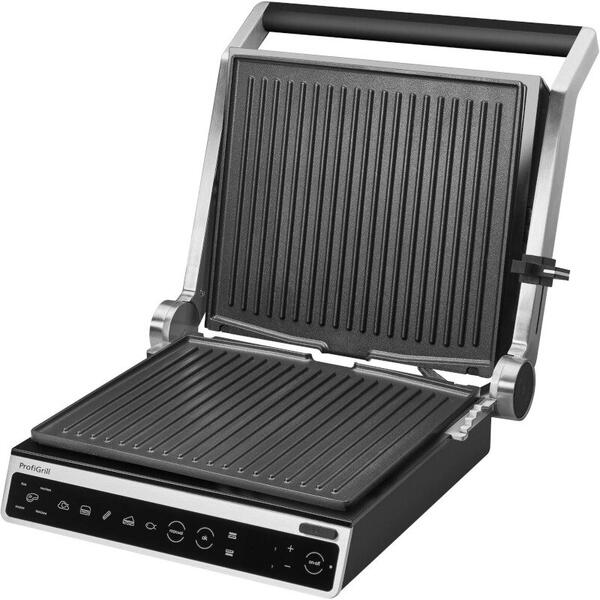 Gratar electric Amica GK 5011 ProfiGrill, 2000 W, 6 programe automate, program manual grill, Inox/Silver