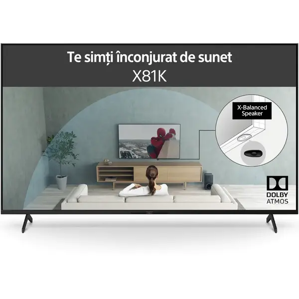 Televizor Sony LED 75X81K, 189 cm, Smart Google TV, 4K Ultra HD, Clasa F