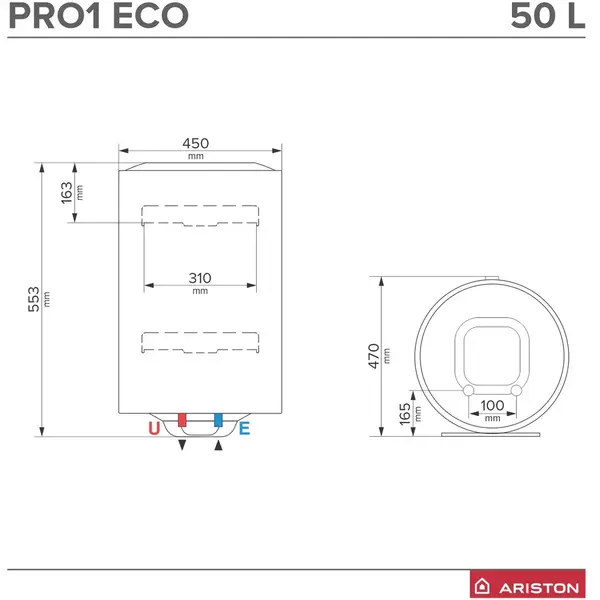 Boiler Ariston Pro 1 Eco 50L, 1800 W, functie Eco Evo, rezervor emailat cu Titan