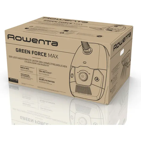 Aspirator Rowenta cu sac Green Force Max RO4933EA, 750W, 70% plastic reciclat, sac Hygiene+, lungime cablu 8.4m, recipient praf 4.5L, perie EasyBrush, Negru/ rosu
