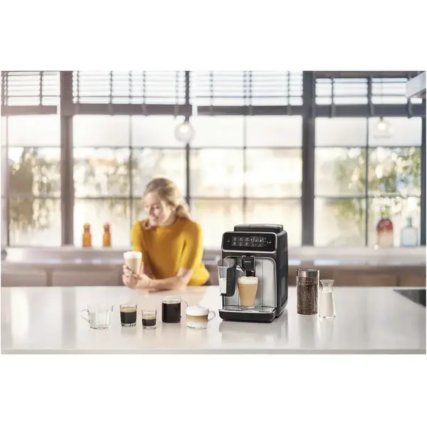 Espressor Philips EP3243/50, sistem de lapte LatteGo, 5 bauturi, 15 bar, filtru AquaClean, rasnita ceramica, optiune cafea macinata, ecran tactil, Alb