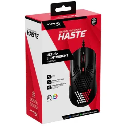 Mouse HP HyperX Pulsefire Haste, Gamiong, Sensor Pixart, 3.2 DPI, Negru/Rosu