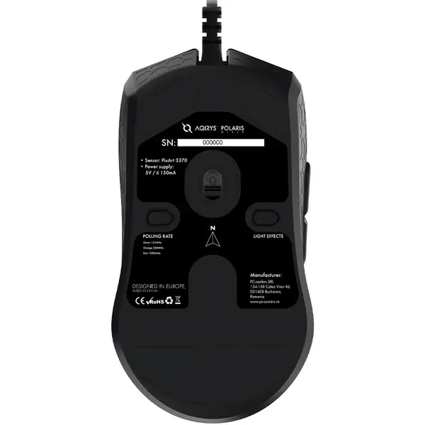 Mouse AQIRYS Polaris Wired, Ultrausor 61g, 19000dpi, USB, Negru