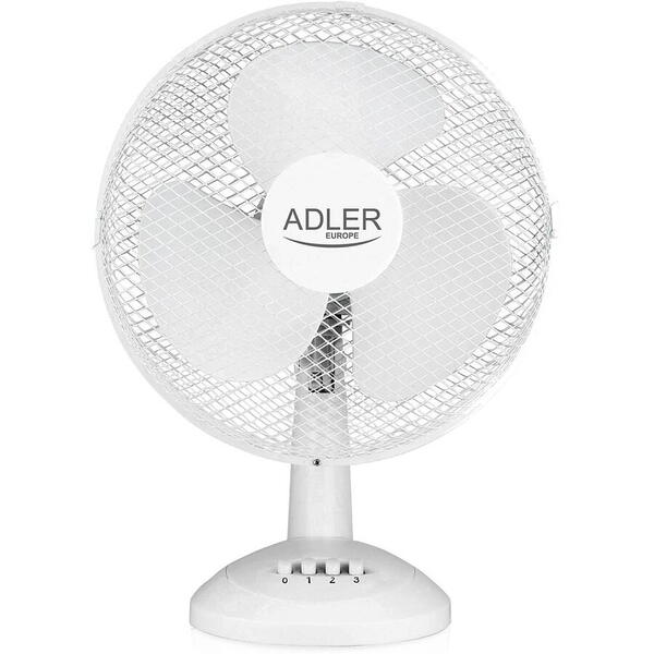 Ventilator Adler Birou, Reglabil, Cap Rotativ, Diametru 40cm, Putere 55W, 3 Viteze, Culoare Alb