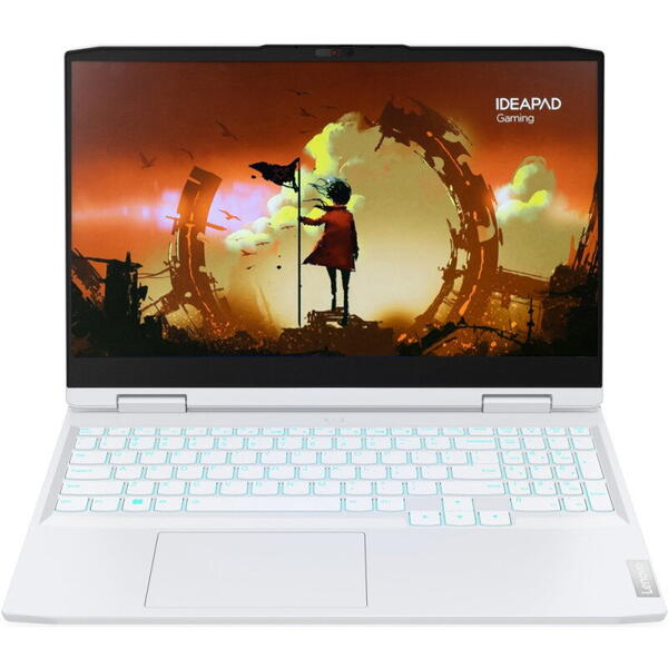 Laptop Lenovo Gaming 15.6 inch IdeaPad 3 15ARH7, FHD IPS 120Hz, Procesor AMD Ryzen 7 6800H (16M Cache, up to 4.7 GHz), 16GB DDR5, 512GB SSD, GeForce RTX 3050 Ti 4GB, No OS, Glacier White
