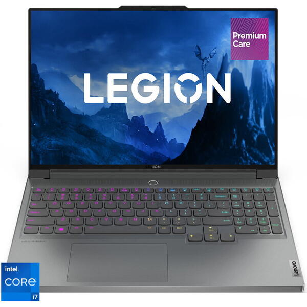 Laptop Lenovo Gaming 16 inch Legion 7 16ARHA7, WQXGA IPS 165Hz, Procesor AMD Ryzen 7 6800H (16M Cache, up to 4.7 GHz), 16GB DDR5, 512GB SSD, Radeon RX 6700M 10GB, No OS, Storm Grey, 3Yr Onsite Premium Care