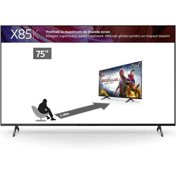 Televizor Sony LED 75X85K, 189 cm, Smart Google TV, 4K Ultra HD, 100Hz, Clasa F