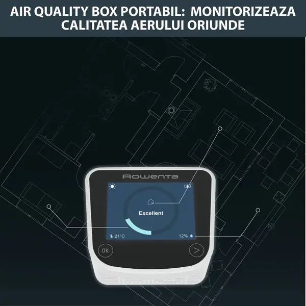 Purificator de aer ROWENTA Pure Home PU8080F0, sistem 360° purificare, 4 trepte de filtrare, aplicatie dedicata PureAir, indicator nivel de poluare, alb