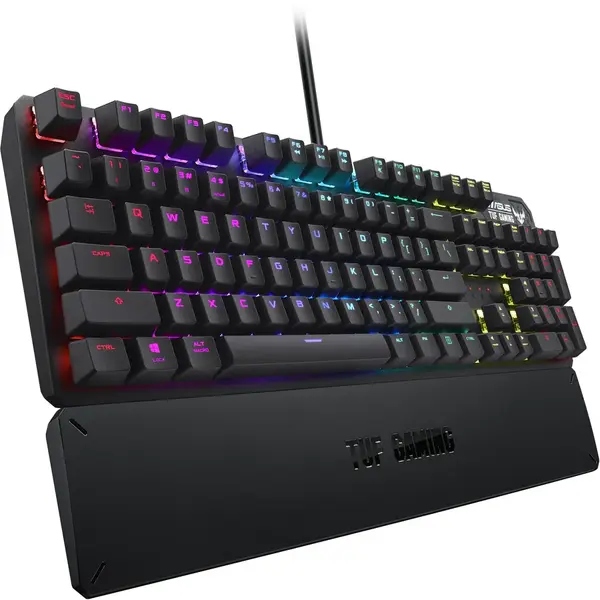 Tastatura Asus gaming mecanica, TUF Gaming K3, RGB, Switch-uri mecanice, Suport ergonomic detasabil, Port USB, Iluminare Aura/ Sync/ Negru