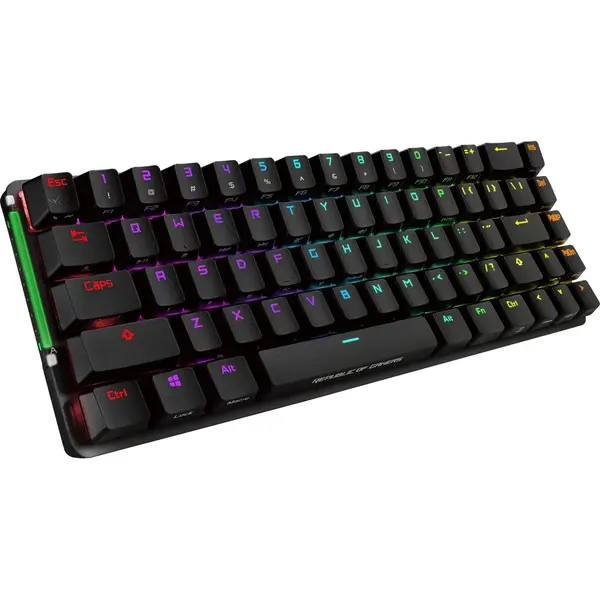 Tastatura Asus gaming mecanica wireless ROG Falchion, Format 65%, Switch-uri Cherry MX Red, Panou tactil interactiv, Iluminare RGB Aura/ Sync/ Negru