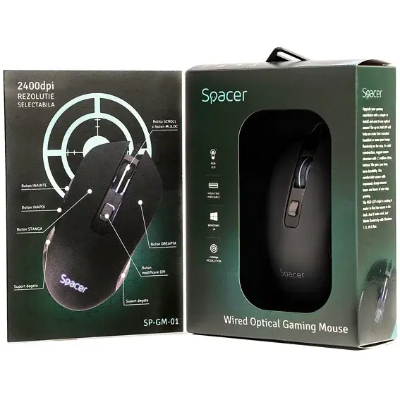 Mouse Spacer SP-GM-01, Gaming, Iluminare RGB, Negru