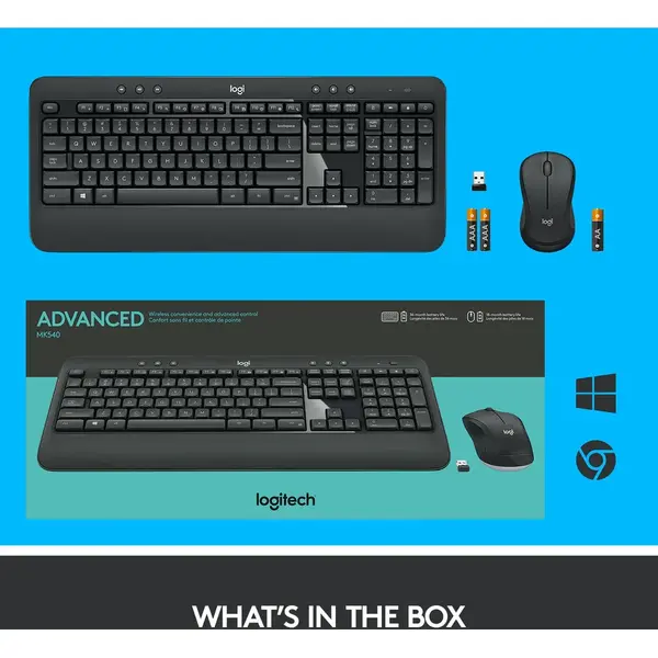 Tastatura Kit + mouse Logitech MK540 Wireless, layout US INTL, Negru