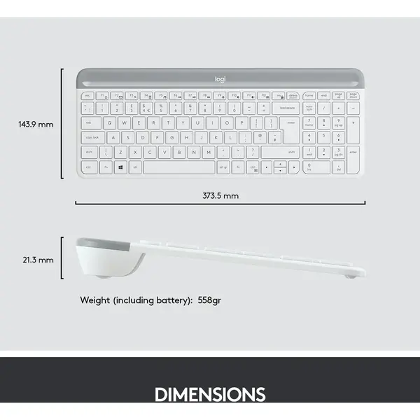 Tastatura Kit + mouse wireless Logitech MK470, Slim, layout US INTL, Alb
