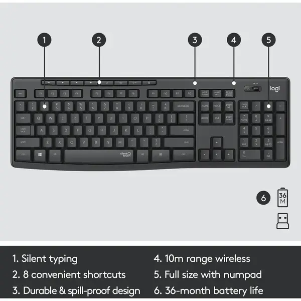 Tastatura Kit wireless si mouse Logitech MK295 Silent, layout US INTL, Graphite