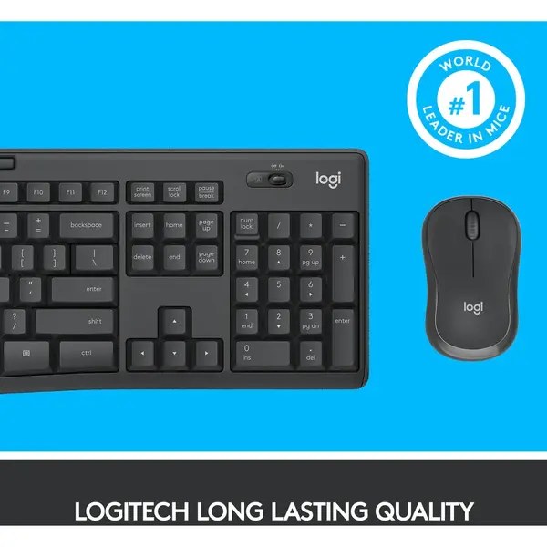 Tastatura Kit wireless si mouse Logitech MK295 Silent, layout US INTL, Graphite