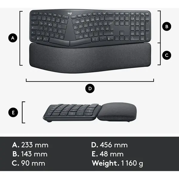 Tastatura Logitech Ergo K860, layout US INTL, Negru