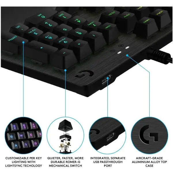 Tastatura Logitech Gaming, Mecanica G513, Switch GX Brown, Black