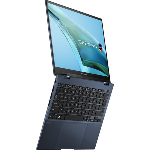 Laptop Asus Zenbook S 13 Flip OLED UP5302ZA, 2 in 1 Convertibil, 13.3 inch, 2.8K Touch, Procesor Intel Core i7-1260P (18M Cache, up to 4.70 GHz), 16GB DDR5, 1TB SSD, Intel Iris Xe, Win 11 Pro, Ponder Blue