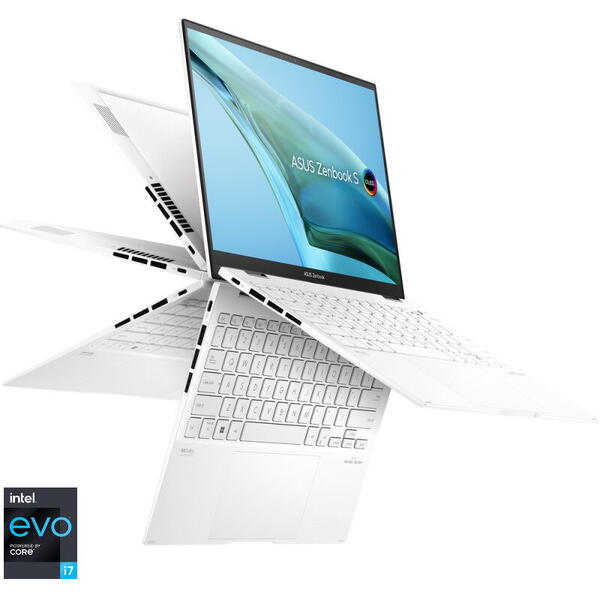 Laptop Asus 13.3 inch Zenbook S 13 Flip OLED UP5302ZA, 2.8K Touch, Procesor Intel Core i7-1260P (18M Cache, up to 4.70 GHz), 16GB DDR5, 1TB SSD, Intel Iris Xe, Win 11 Pro, Refined White